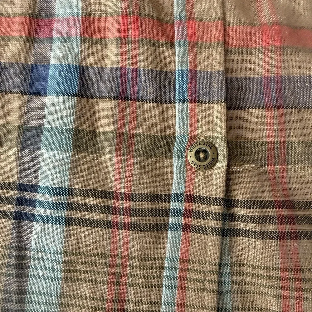 Vtg White Stag Dress 12 Plaid Midi Shirtdress Linen Blend Belt Button Front Y2K - Picture 6 of 16